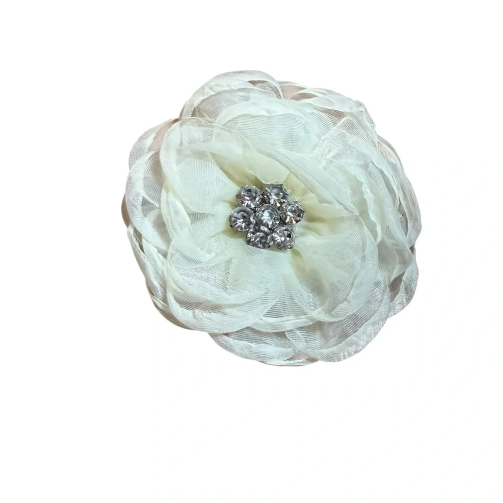 Girls Ivory White Floral Hair Clip Rhinestone Flower Barrette Kids Accessory